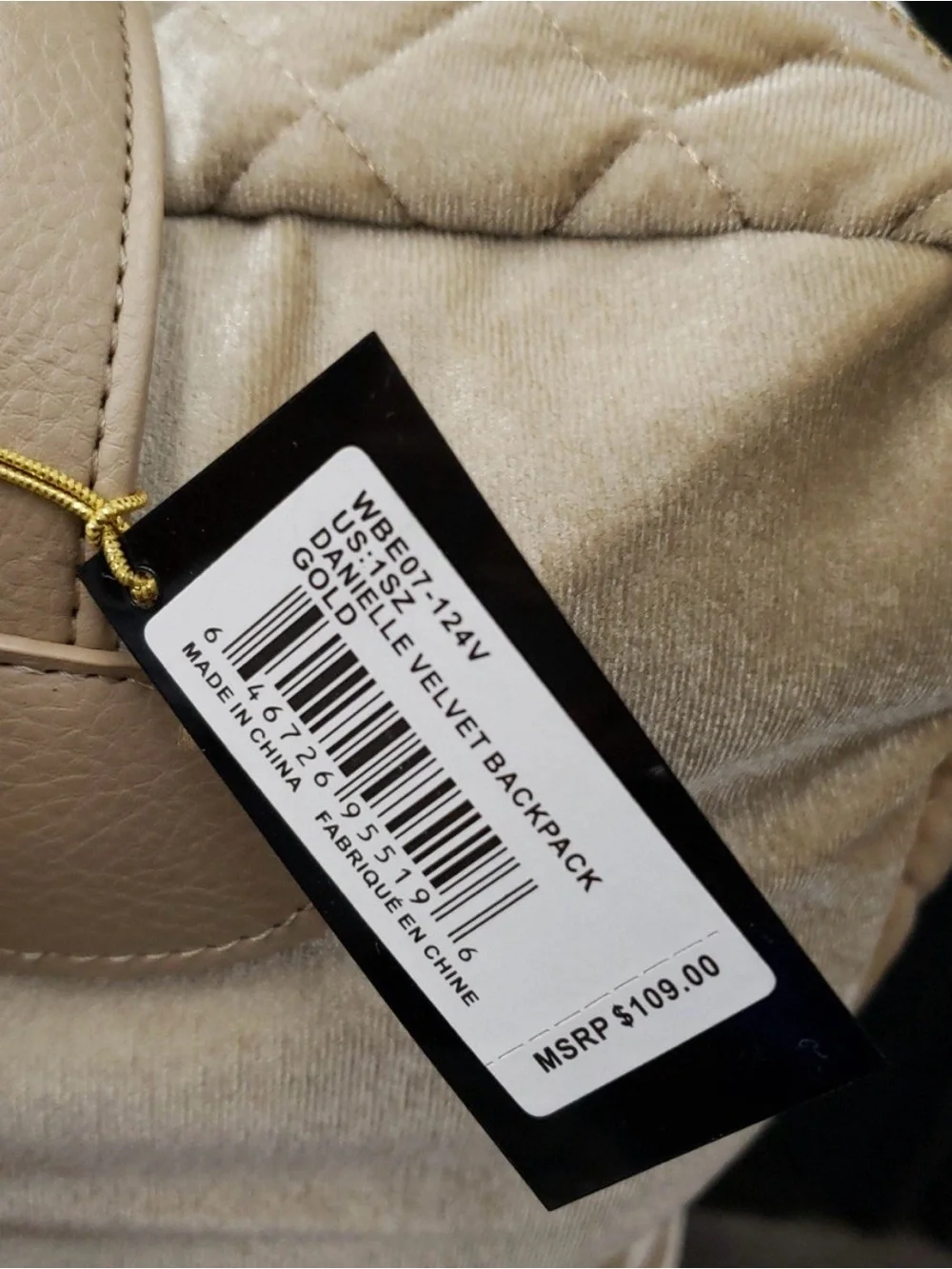 NWT Bebe “Danielle” Plush Velvet Gold Backpack